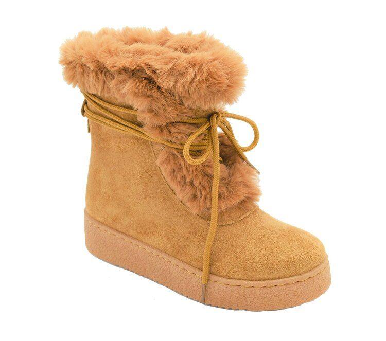 12 Wholesale Women Faux Fur Winter Bow Ankle Boots Color Camel Size 5-10 image