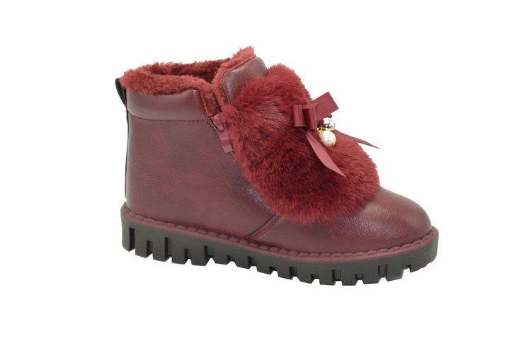 12 Wholesale 12 Women Faux Fur Winter Bow Ankle Boots Color Wine Size 5-10 image