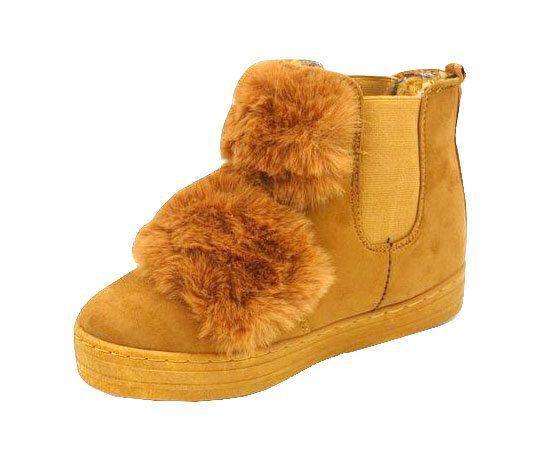 12 Wholesale Women Faux Fur Winter Bow Ankle Boots Color Tan Size 5-10 image