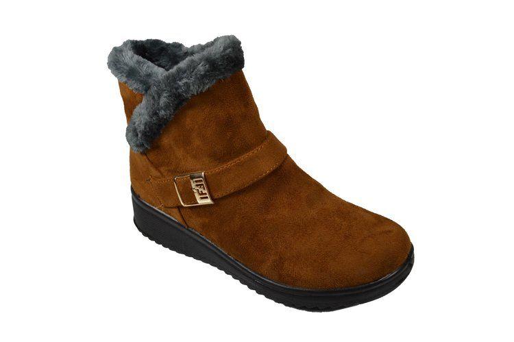 12 Wholesale Women Faux Fur Winter Bow Ankle Boots Color Tan Size 7-11 image