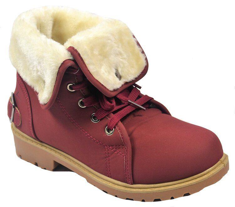 12 Wholesale Women Faux Fur Winter Bow Ankle Boots Color Wine Size 5-10 image