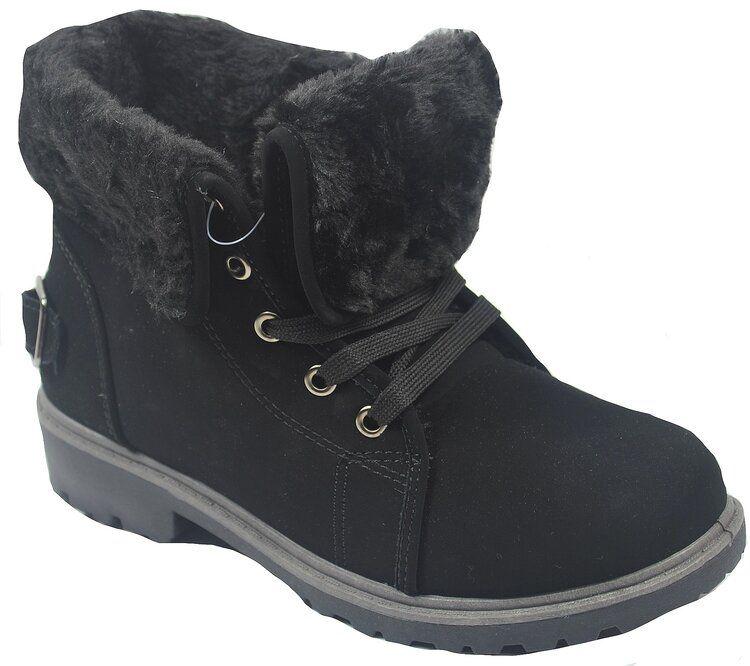 12 Wholesale Women Faux Fur Winter Bow Ankle Boots Color Black Size 6-11 image