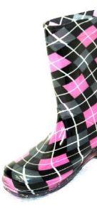 18 Wholesale Kids Black Pink Checkered Vendetta Rainboots image