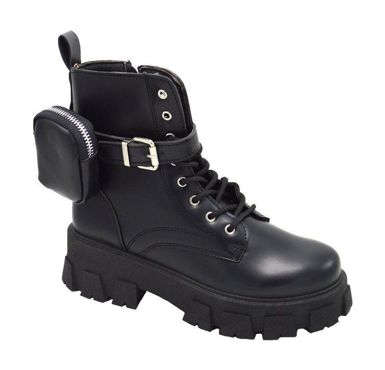 12 Wholesale 12 Women Biker Boots Leather Chunky Heel Combat Military Fashion Winter Booties Color Black Assorted Size image