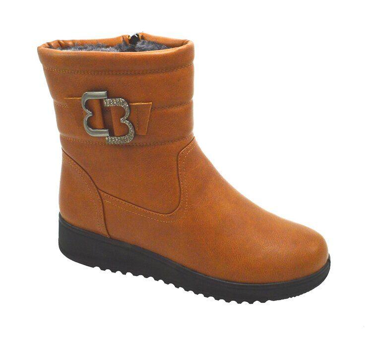 12 Wholesale Womens Fashion Comfortable Casual Round Toe Boots With Fur Lining Color Tan Size 7-11 image