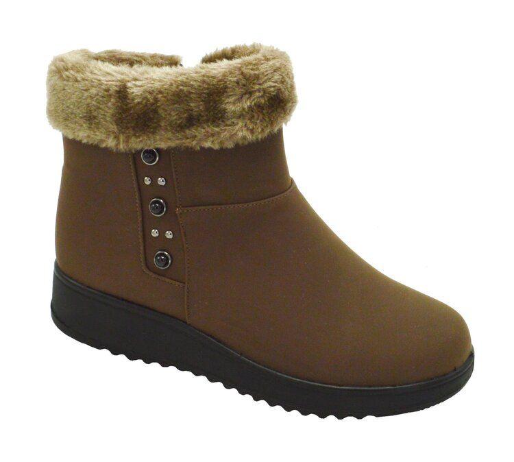 12 Wholesale Women Comfortable Ankle Winter Boots With Fur Lining Color Brown Size 7-11  image