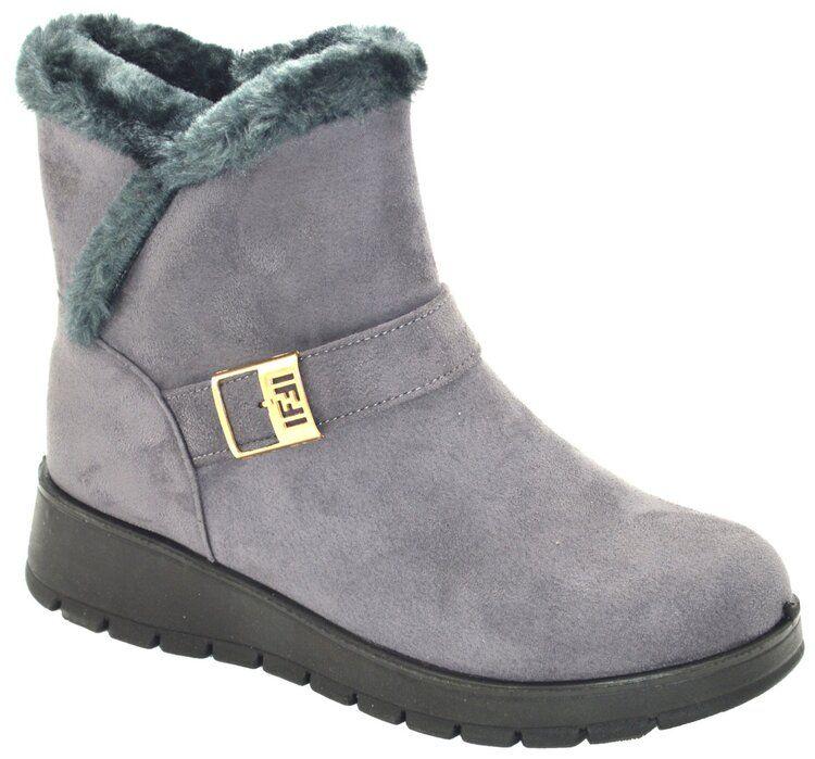12 Wholesale Women Comfortable Ankle Winter Boots With Fur Lining Color Grey Size 5-10 image