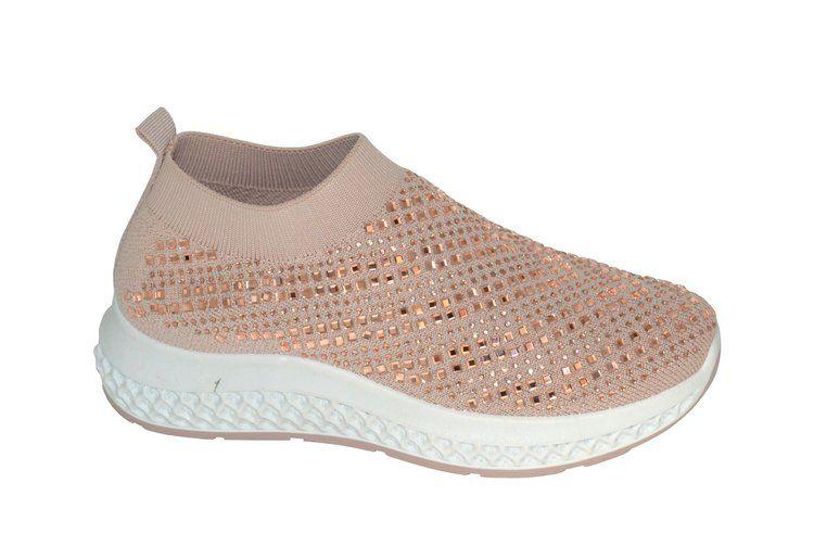 12 Wholesale Womens Sneakers Breathable Trainers Fashion Rhinestone Mesh Running Shoes Slip On Lightweight Comfortable In Pink image