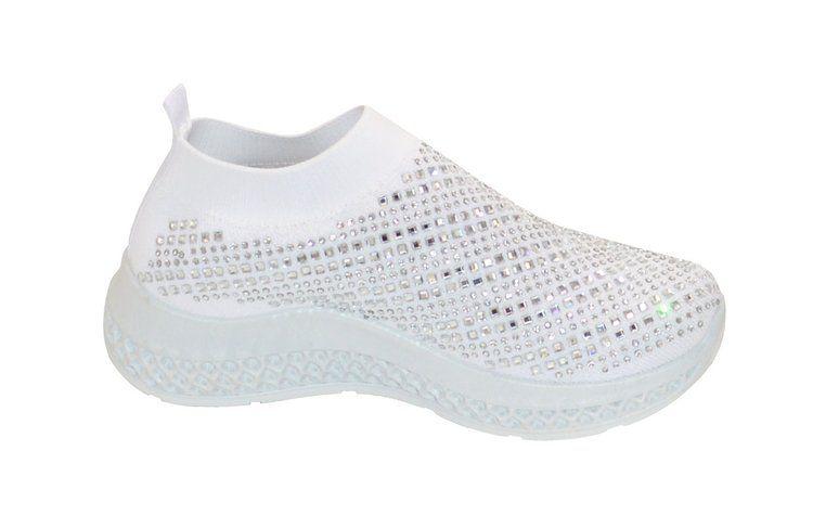 12 Wholesale Womens Sneakers Breathable Trainers Fashion Rhinestone Mesh Running Shoes Slip On Lightweight Comfortable In White image