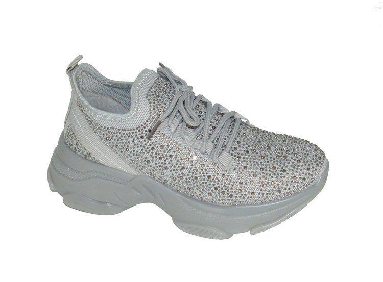 12 Wholesale 12 Wholesale Women's Sneakers, Breathable, Fashion Rhinestones, Light And Comfortable Shoes In Grey Assorted Size - Wholesale Sock Deals image