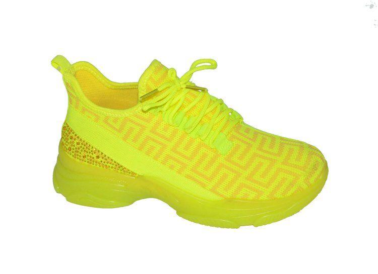 12 Wholesale Women's Sneakers Fashion Lightweight Running Shoes Tennis Casual Shoes For Walking In Neon Yellow image