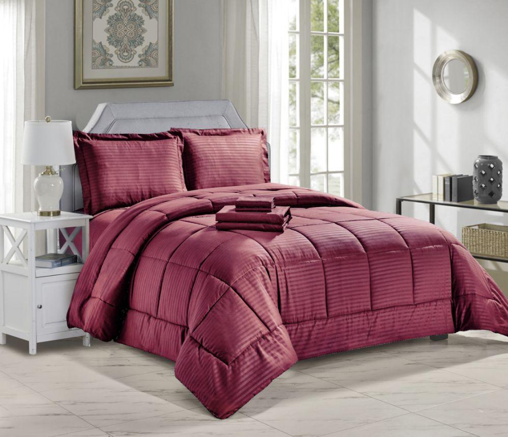 3 Wholesale 8 Piece Bed In A Bag Hotel Collection Alternative Comforter Set Embossed In Burgandy Queen Size image