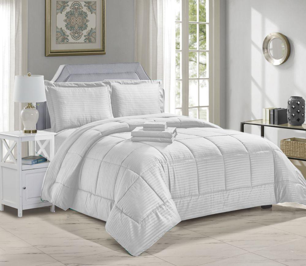 3 Wholesale 8 Piece Bed In A Bag Hotel Collection Alternative Comforter Set Embossed In White Queen Size image
