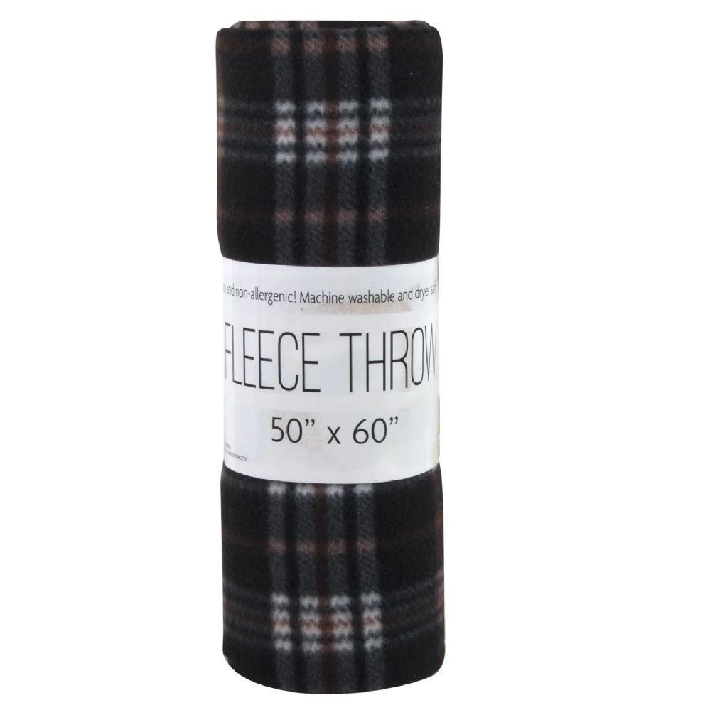 24 Wholesale Plaid Fleece Blankets 50" X 60" Brown image