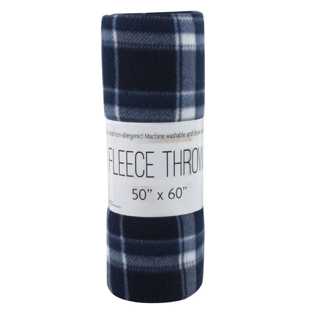 24 Wholesale Plaid Fleece Blankets 50" X 60" Blue image