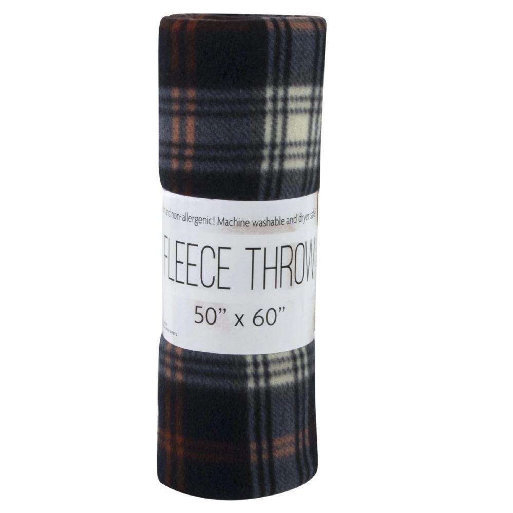 24 Wholesale Plaid Fleece Blankets 50" X 60" Black image