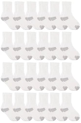 24 Wholesale Yacht & Smith Kid's Cotton Terry Cushioned White With Gray Heel/toe Crew Socks image