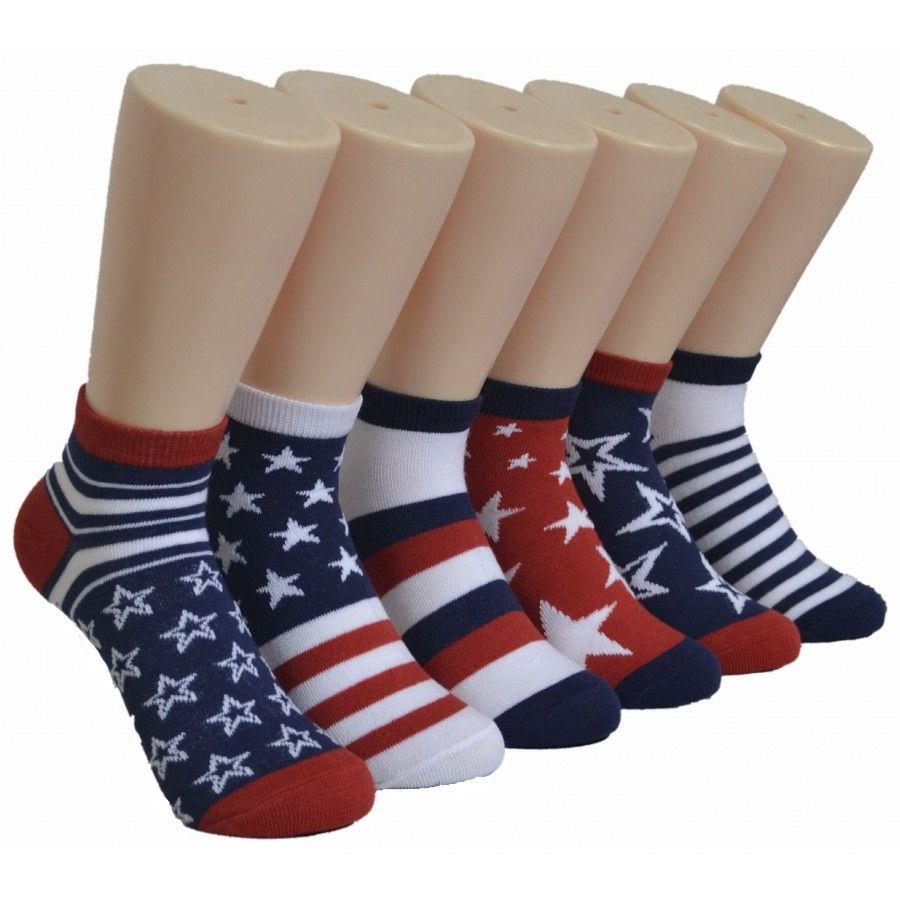 480 Wholesale Women's American Flag Ankle Low Cut Socks image