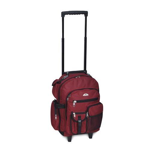 6 Wholesale Deluxe Wheeled Backpack in Burgundy image