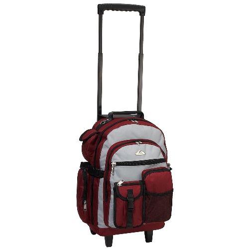 6 Wholesale Deluxe Wheeled Backpack in Burgundy/Gray/Black image
