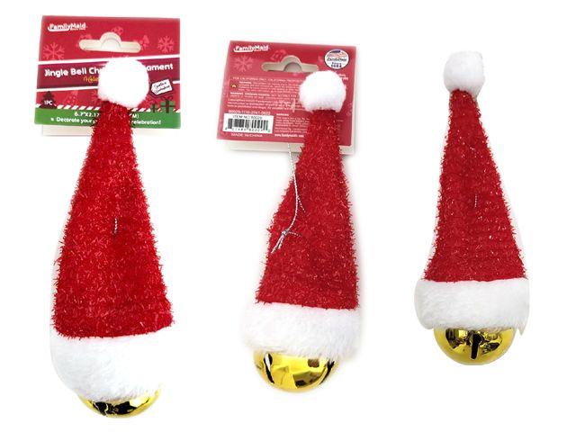 96 Wholesale Jingle Bell Christmas Ornament With Hat image