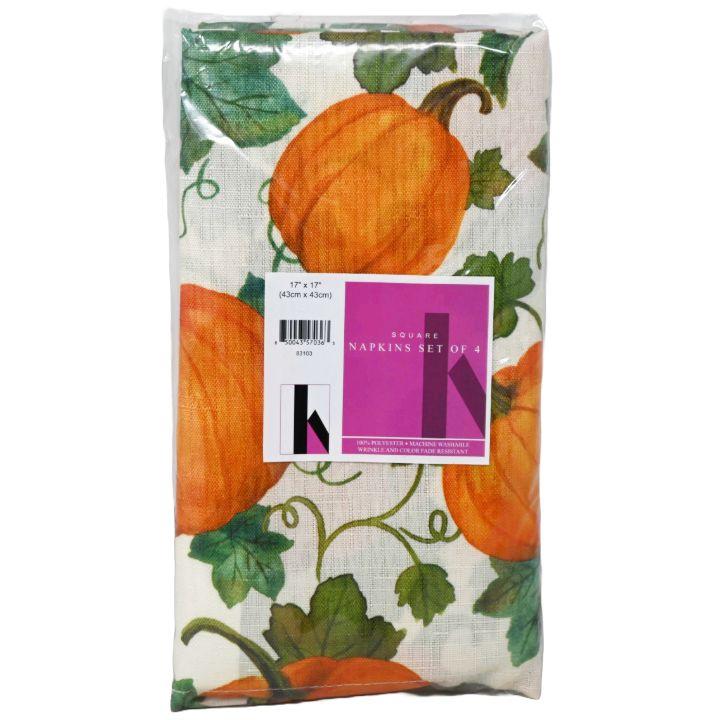 36 Wholesale 4pk Napkins 17"x17" Polyester Pumpkin Print image