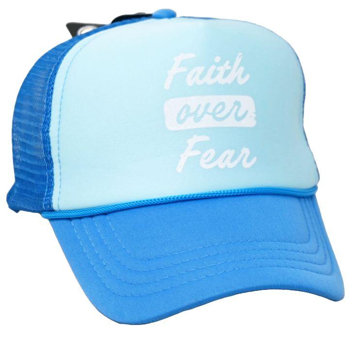 50 Wholesale BLUE FAITH OVER FEAR LADIES TRUCKER HAT image