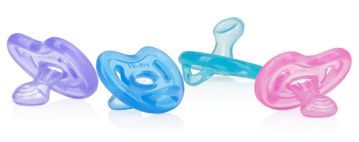 72 Wholesale Nuby 100% Silicone Orthodontic Pacifiers 2pk, 0-6months Colors May Vary image