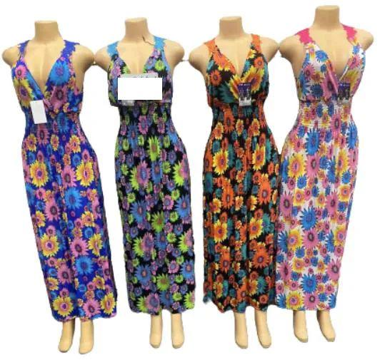 24 Wholesale Long Maxi Sunflower Dresses Assorted image