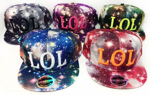 24 Wholesale Snap Back Flat Bill Galaxy Print Lol Design Hat image