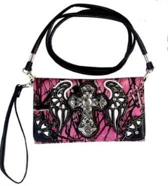 4 Wholesale Pink Camo Cross With Wings Wallet Purse image
