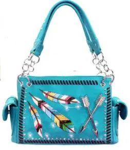 2 Wholesale Turquoise Feather With Arrows Satchel Purse image