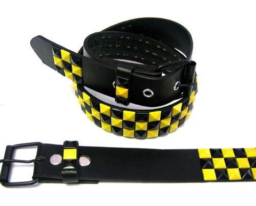 36 Wholesale Pyramid Studded Yellow And Black Belts Assorted Size image