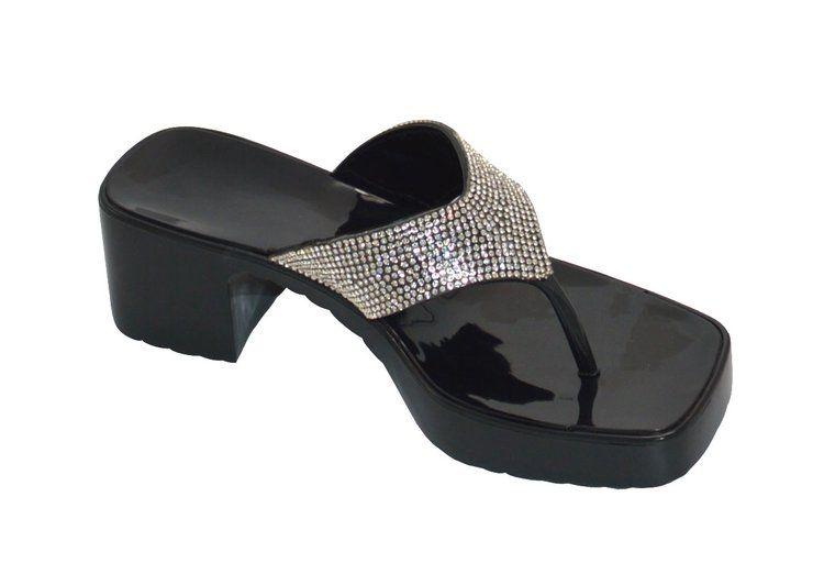 12 Wholesale Women's Slip On Sandals Slide Glitter Bling Casual Sandal In Black image