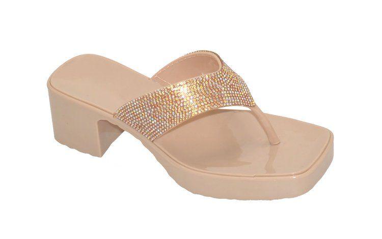 12 Wholesale Women's Slip On Sandals Slide Glitter Bling Casual Sandal In Beige image