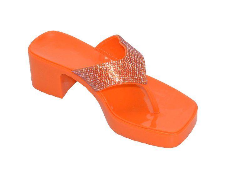 12 Wholesale Women's Slip On Sandals Slide Glitter Bling Casual Sandal In Orange image
