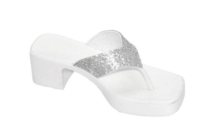 12 Wholesale Women's Slip On Sandals Slide Glitter Bling Casual Sandal In White image