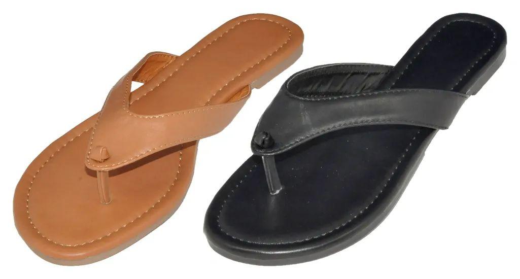 36 Wholesale Women's LeatheR-Like Flip Flops image
