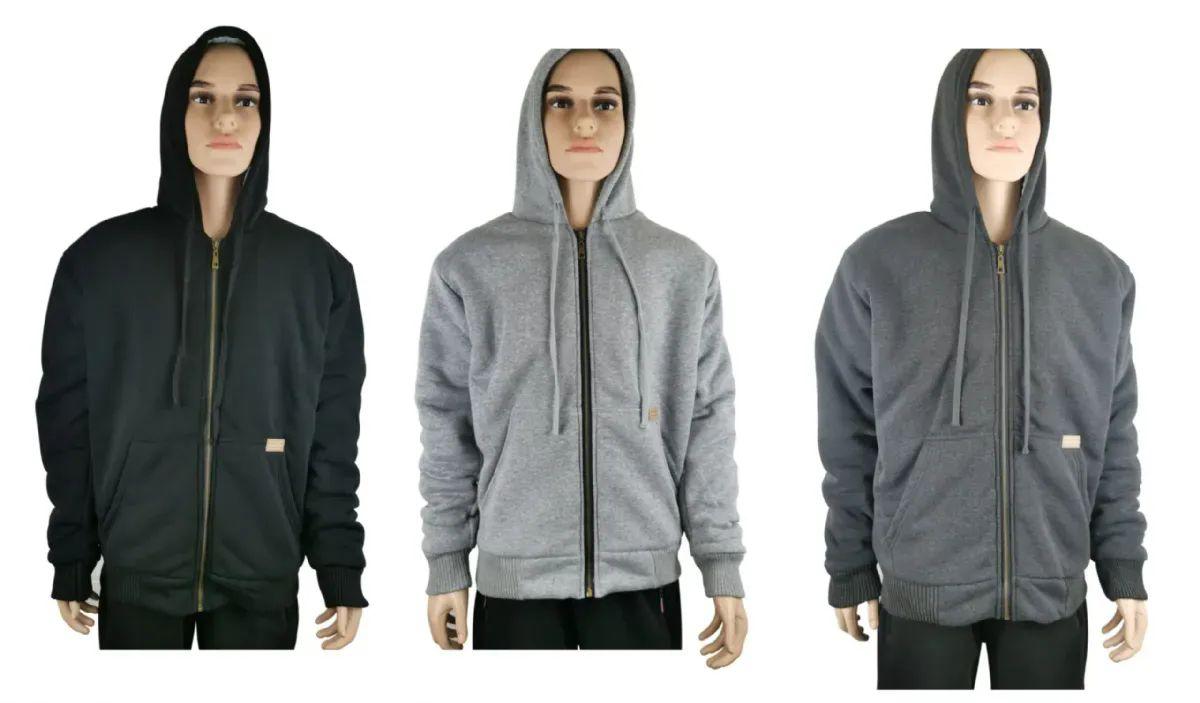 12 Wholesale Plain Drawstring ZiP-Up Hoodie Fleece Lined image