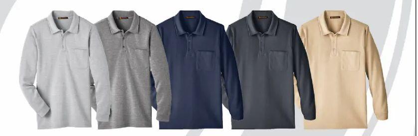 48 Wholesale Men's Long Sleeve Pique Pullover Fleece 3 Button Polo With Chest Pocket Assorted Colors image