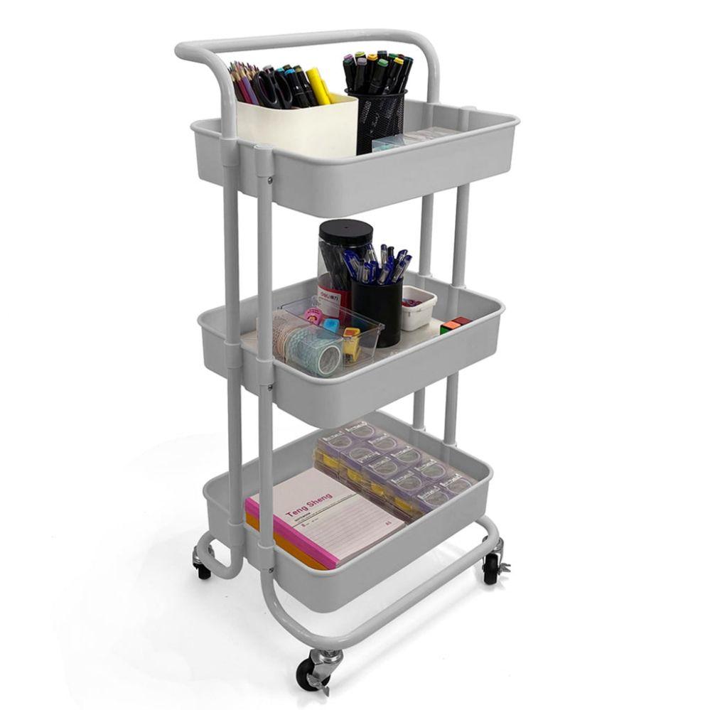 3 Wholesale Home Basics 3 Tier Steel Rolling Utility Cart With 2 Locking Wheels, Grey image