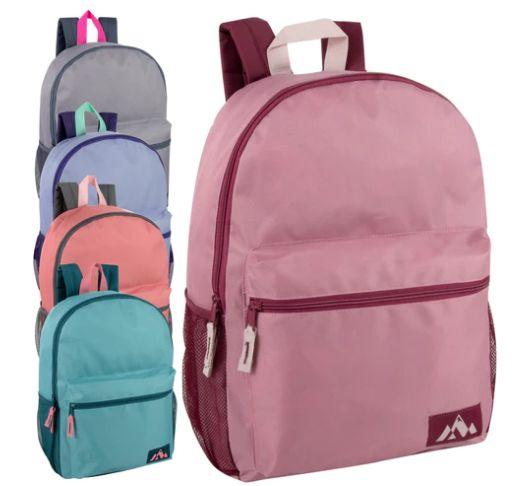 24 Wholesale 18 Inch Trailmaker Girl's Assorted Colors Backpack With Side Mesh Pocket - 5 Pastel Colors image