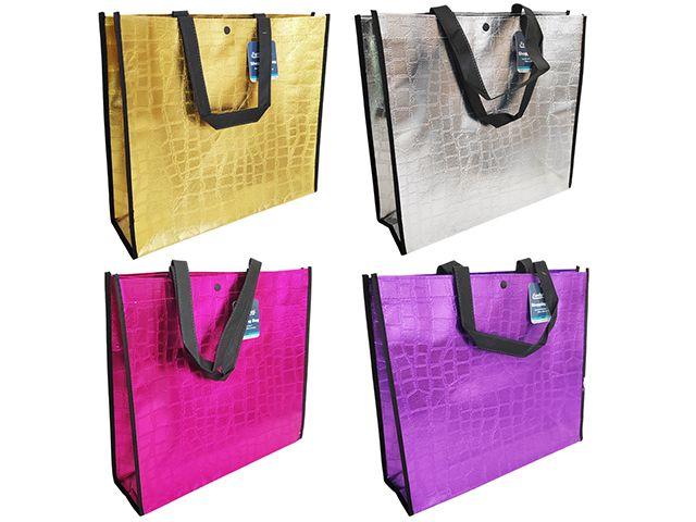 144 Wholesale Foldable Insulated Shopping Bag In Metallic Colors image