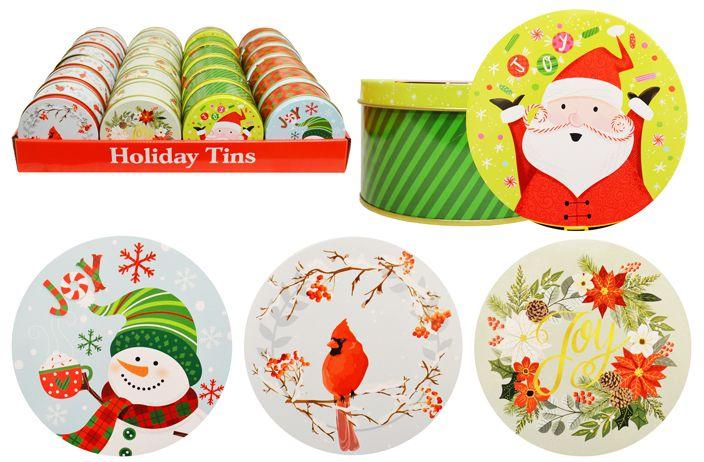 12 Wholesale Christmas Round Tin Bucket image