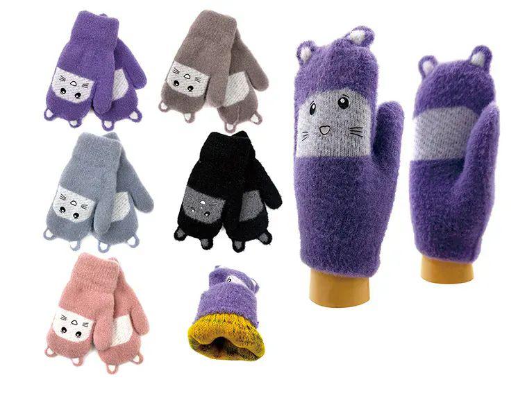 24 Wholesale Unisex Kids Winter Mittens With Bunny Design image