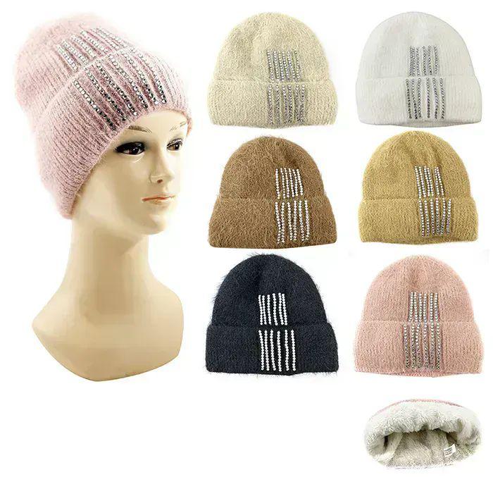 24 Wholesale Womens Knit Beanie With Line Decal image