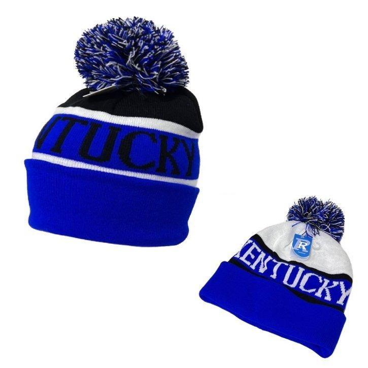 24 Wholesale Knitted Hat With Pompom [kentucky] Wide Stripes image