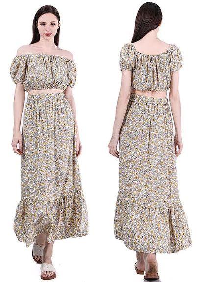 48 Wholesale 2 Piece Floral Shirring Midi Dress In Assorted Colors, Sizes S-xl image
