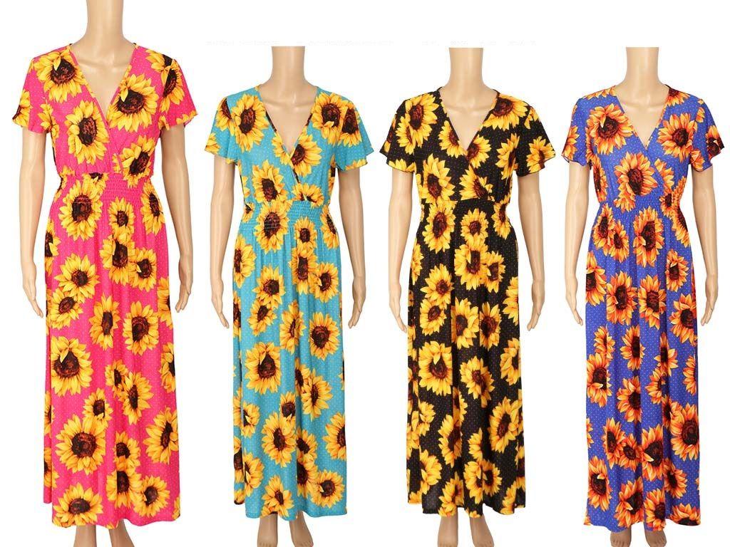 48 Wholesale Women's Sunflower Sun Dresses In Assorted Colors image