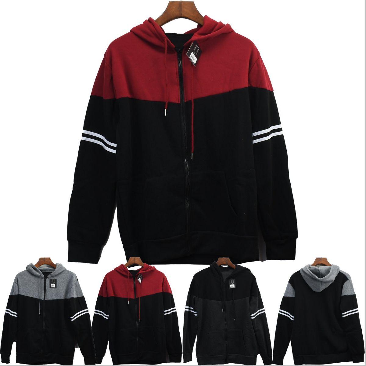 12 Wholesale Men's Zipper Hoodie Fleece Lining Two Stripes S/m image
